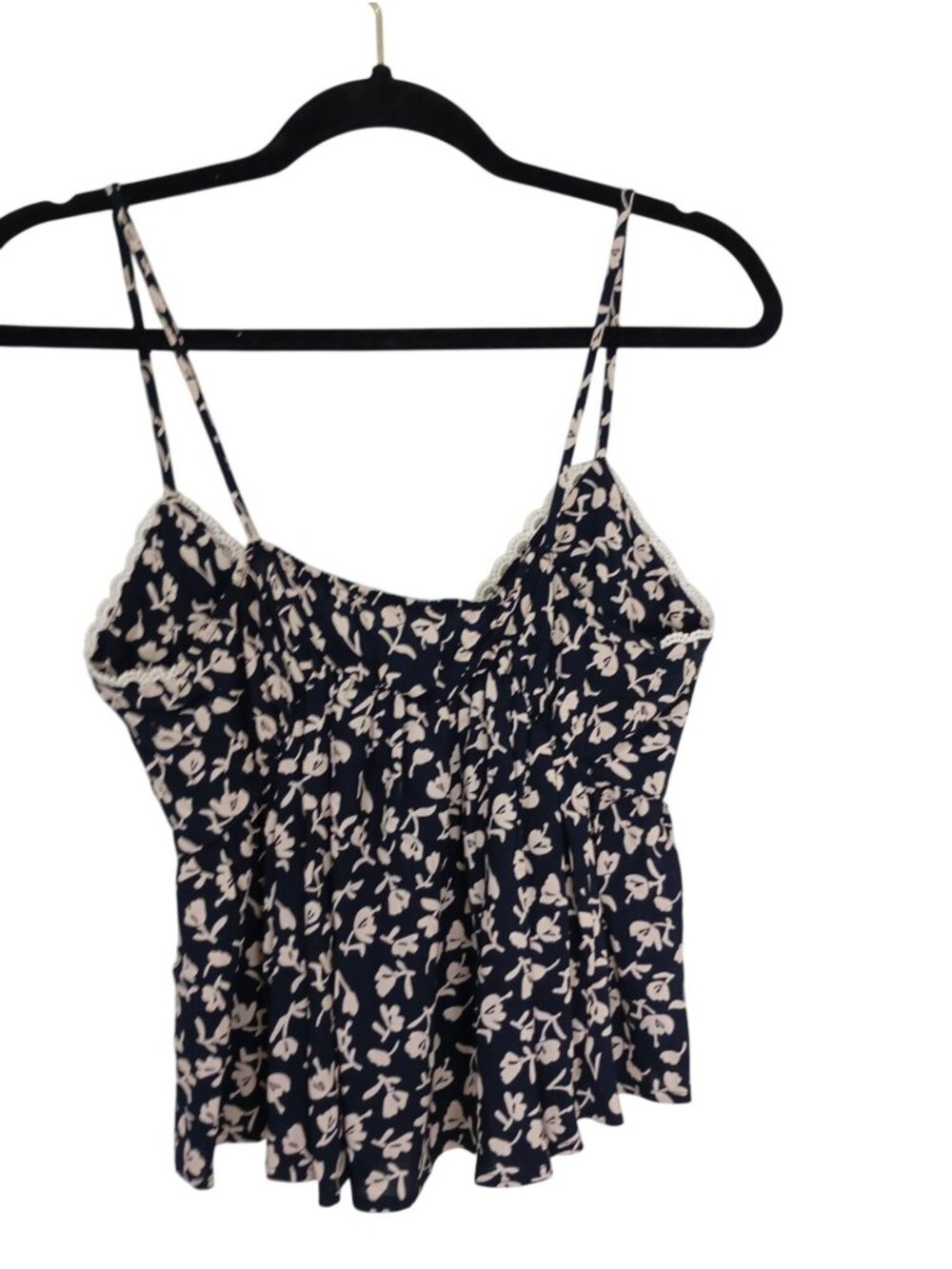 Audrey 3+1 Womens Navy Floral Print Lace Trim Sleeveless Top Size S - Picture 7 of 7